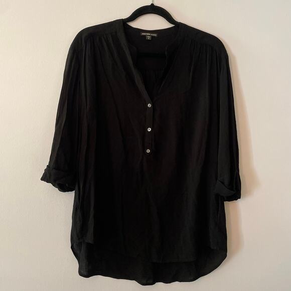 James Perse Women's size 3 / Large Black Flowy 3/4 Sleeve Blouse Lightweight - Picture 1 of 8